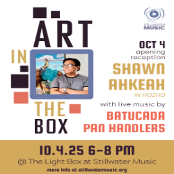 Picture of Art in the Box by Shawn Ahkeah and live music by Batucada Pan Handlers 